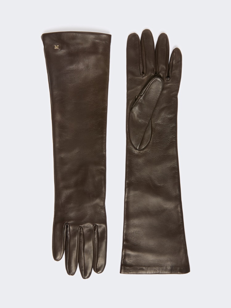 Long nappa-leather gloves - DARK BROWN