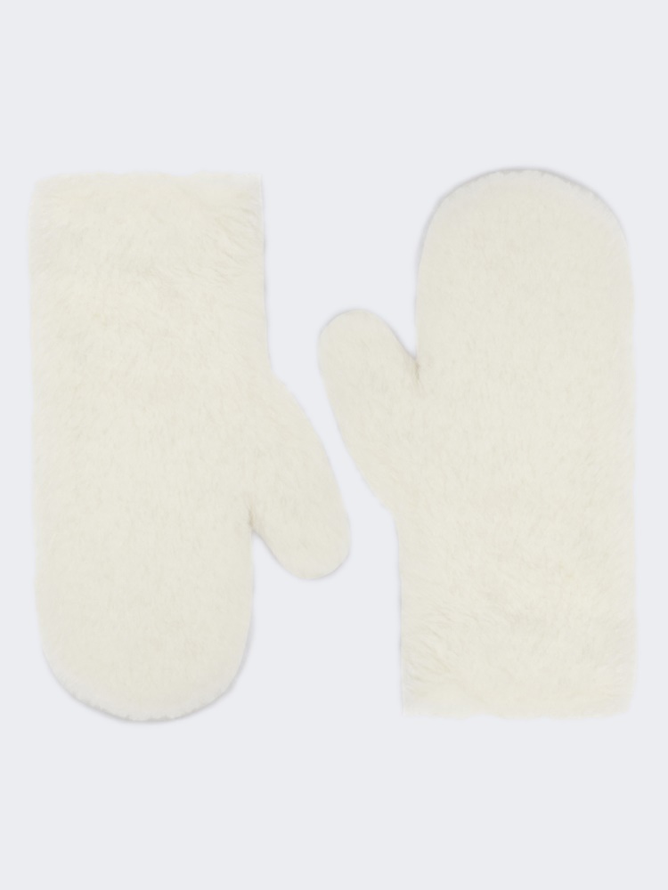 Mittens in alpaca and wool Teddy fabric - OPTICAL WHITE