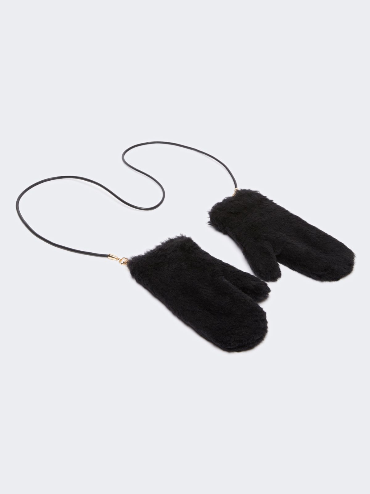Mittens in alpaca and wool Teddy fabric - BLACK - 2