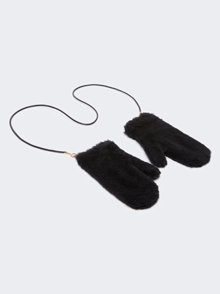 Mittens in alpaca and wool Teddy fabric - BLACK - 2