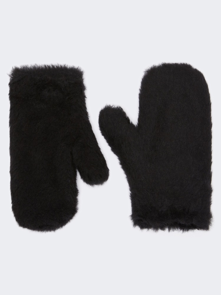 Mittens in alpaca and wool Teddy fabric - BLACK