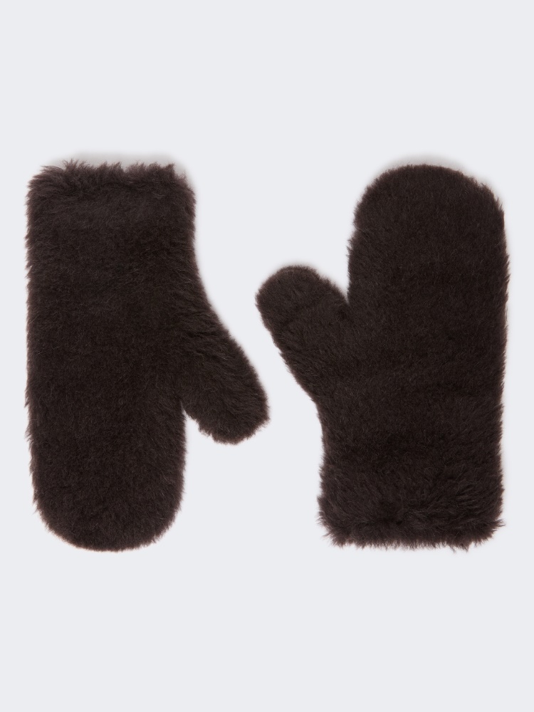 Alpaca and wool Teddy fabric mittens - BROWN