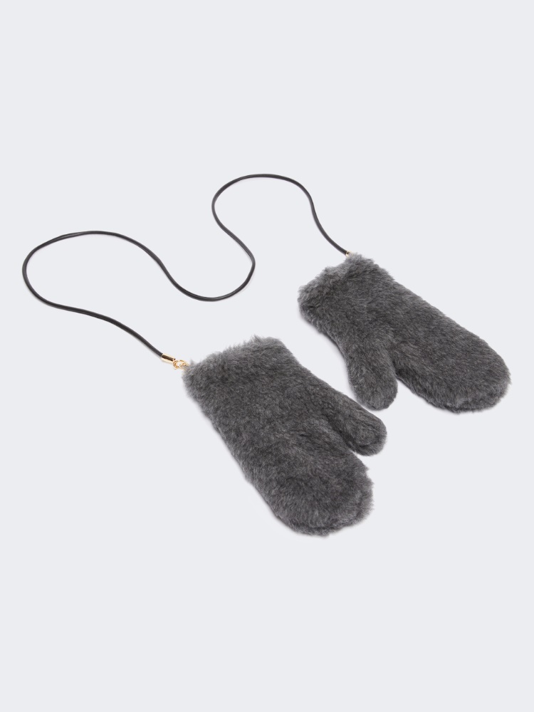 Mittens in wool and alpaca Teddy fabric - MEDIUM GREY - 2