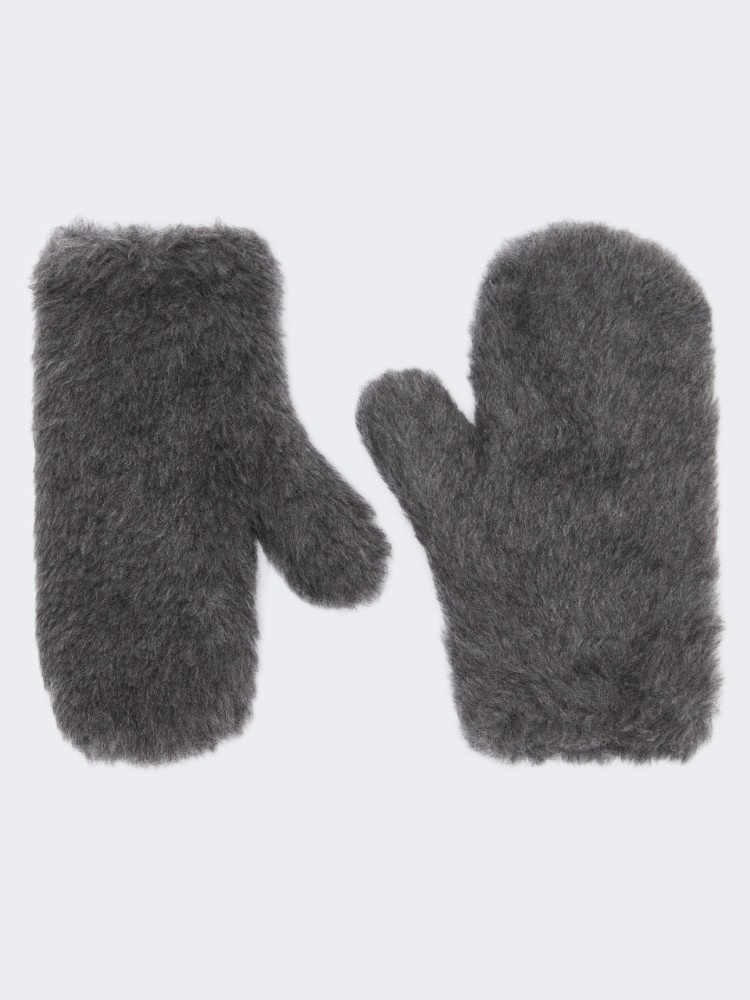 Mittens in wool and alpaca Teddy fabric - MEDIUM GREY