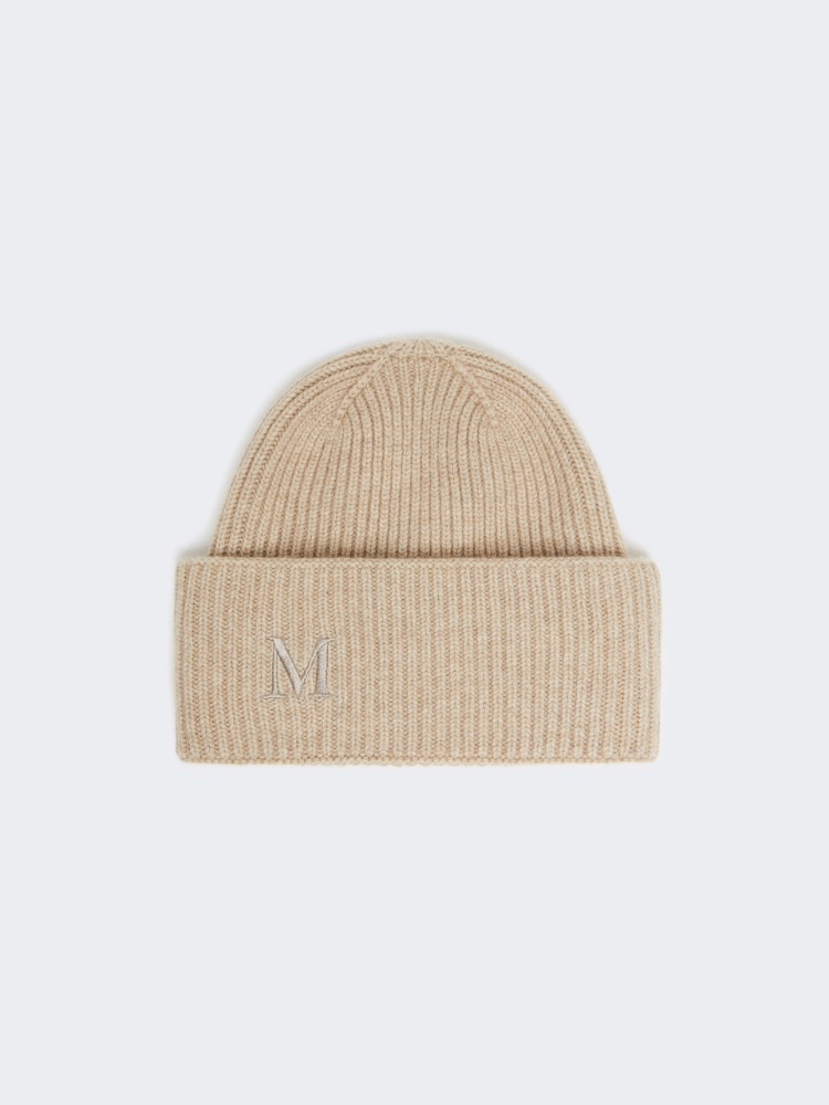 Rib-knit cashmere beanie hat - BEIGE