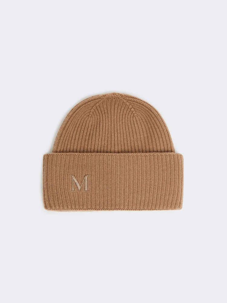 Rib-knit cashmere beanie hat - CAMEL