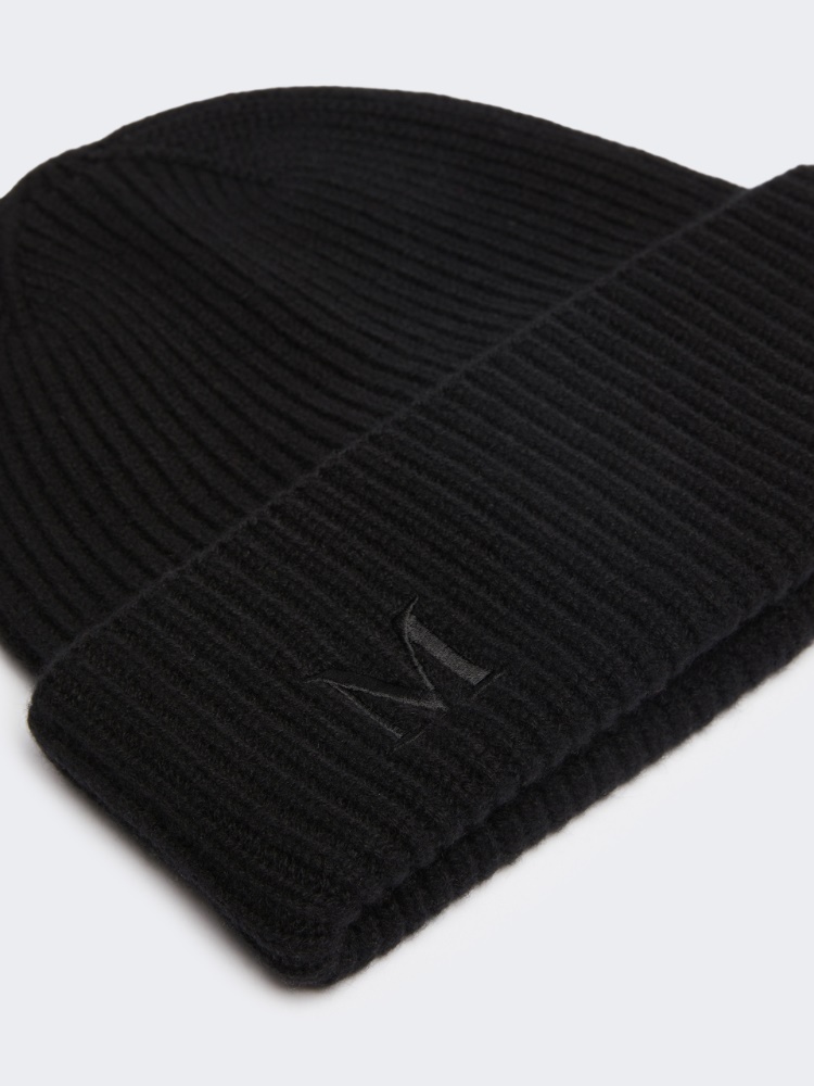 Rib-knit cashmere beanie hat - BLACK - 3