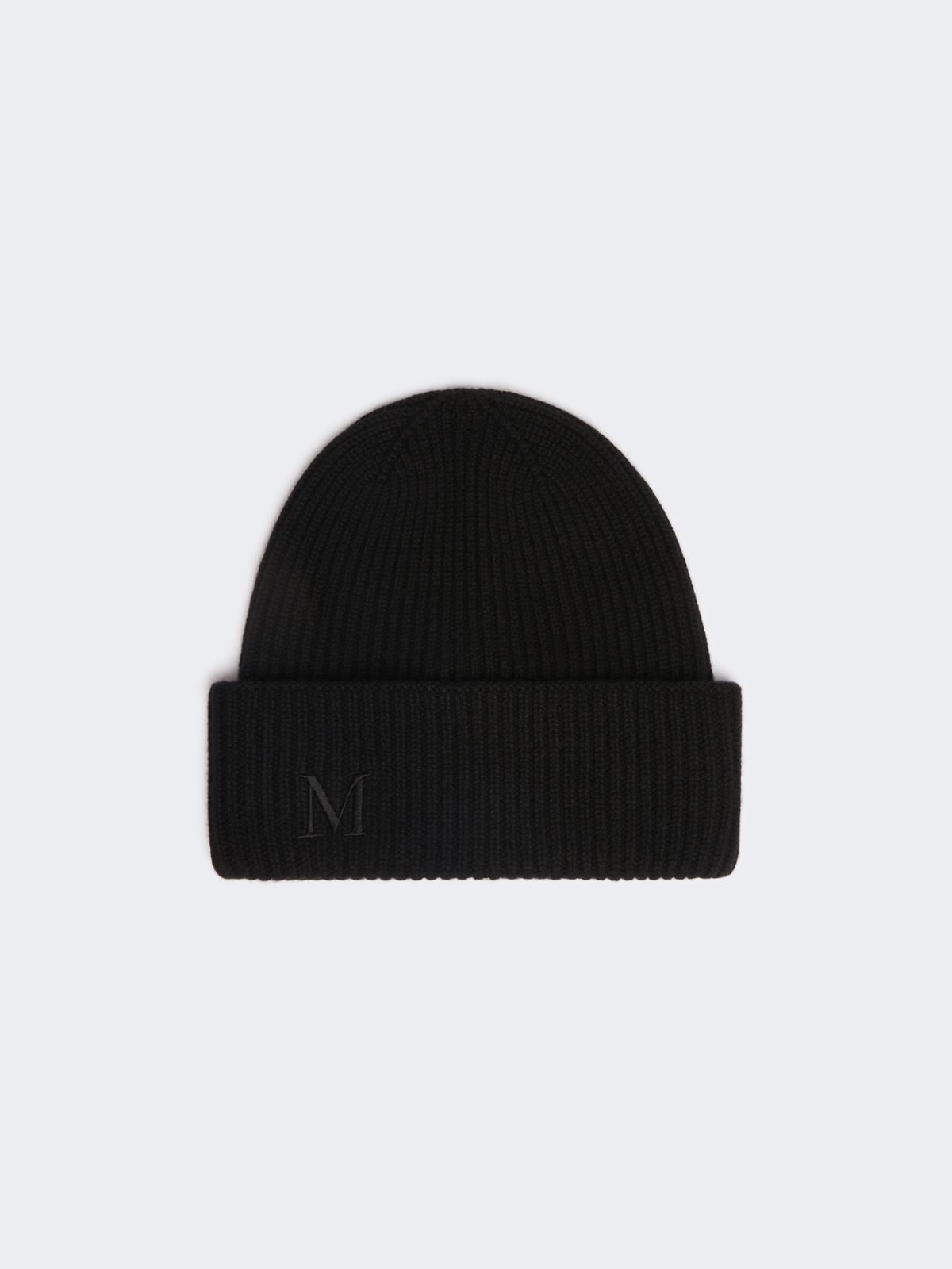 Rib-knit cashmere beanie hat - BLACK