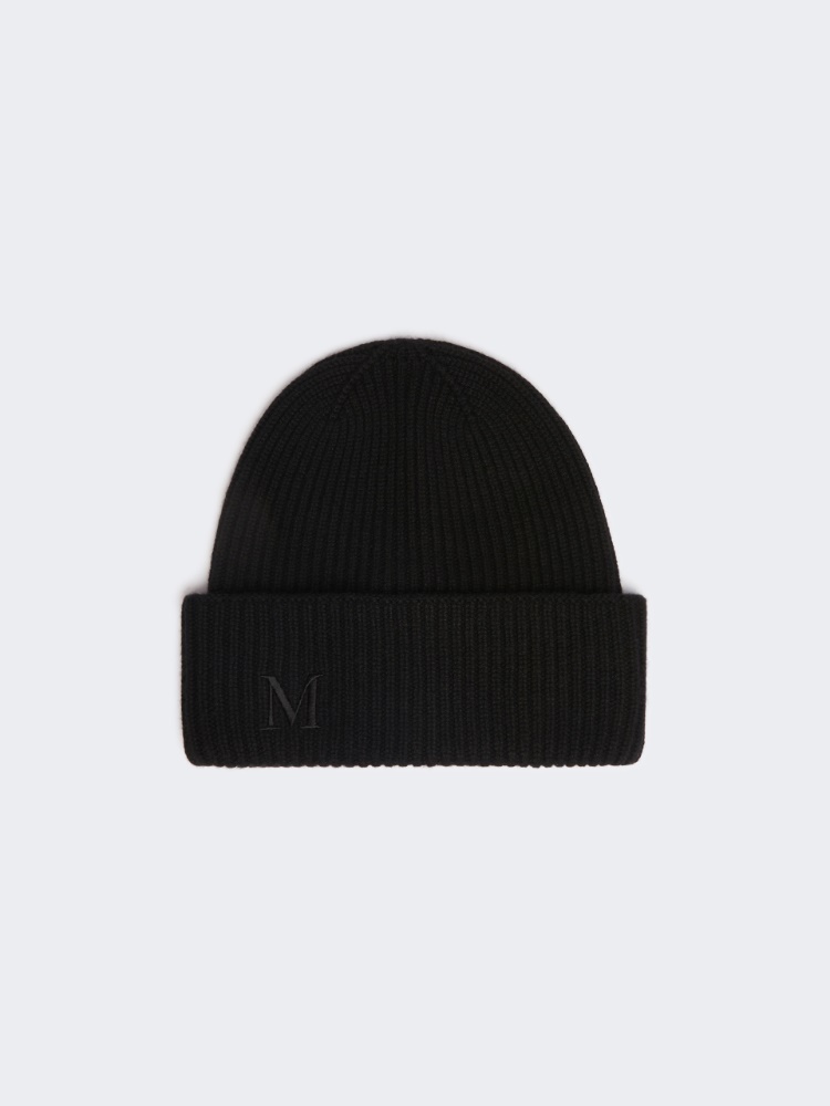 Rib-knit cashmere beanie hat - BLACK - 1