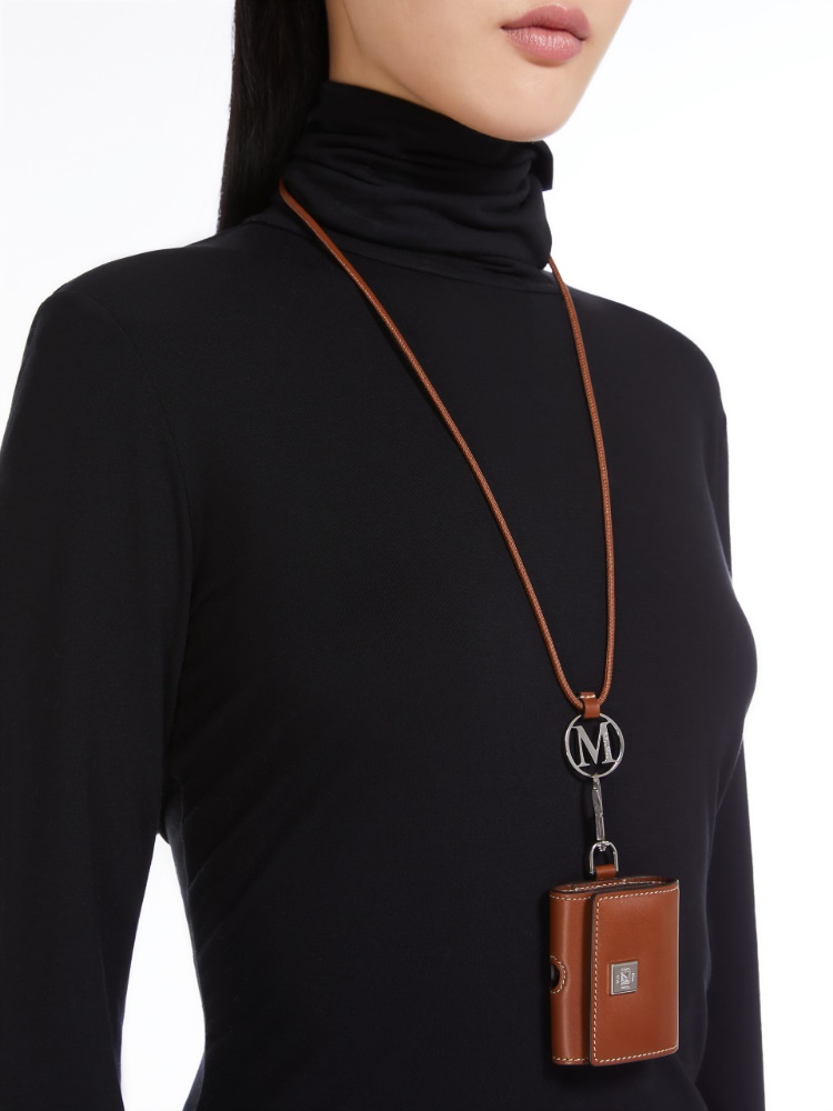 Leather earphone pouch - AMBER BROWN