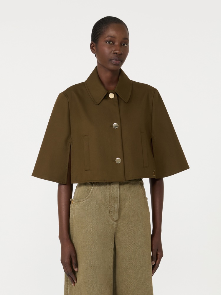 Water-repellent cropped gabardine cape - KAKI - 2