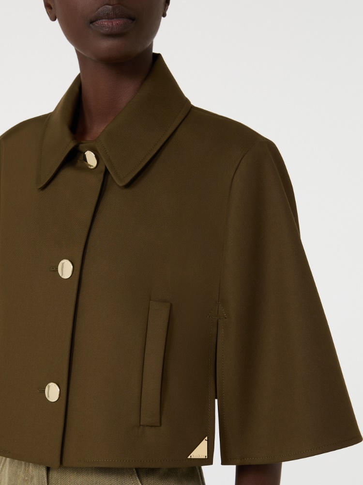 Water-repellent cropped gabardine cape - KAKI - 4