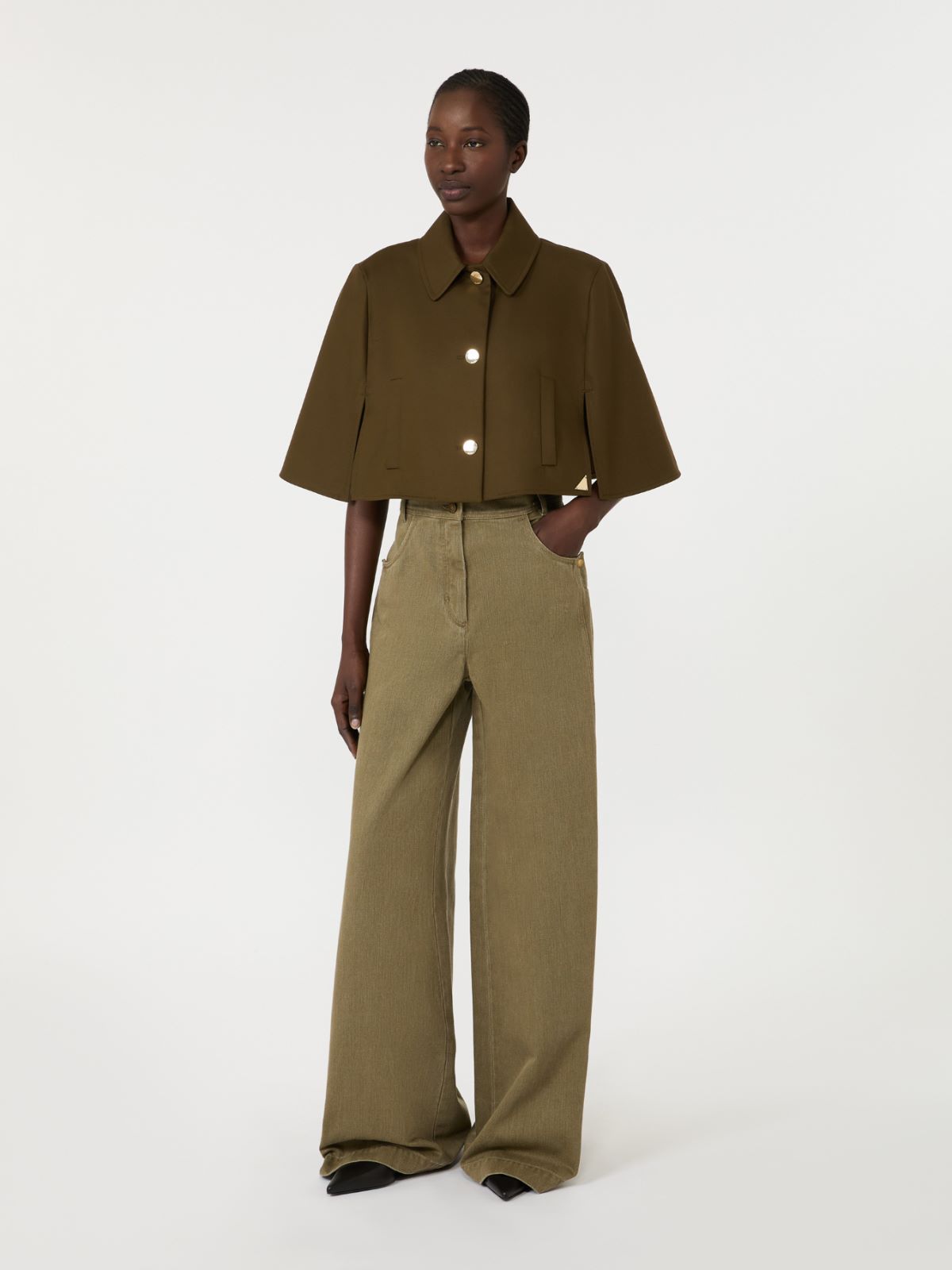 Water-repellent cropped gabardine cape + KAKI - Max Mara