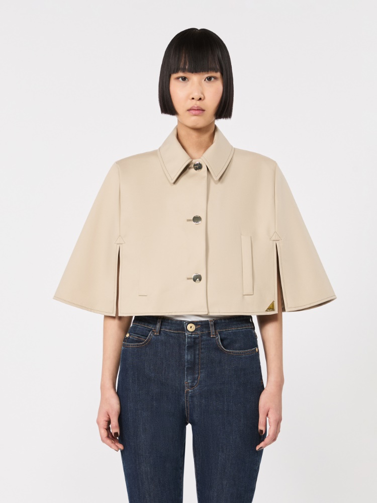Water-repellent cropped gabardine cape - STONE - 2