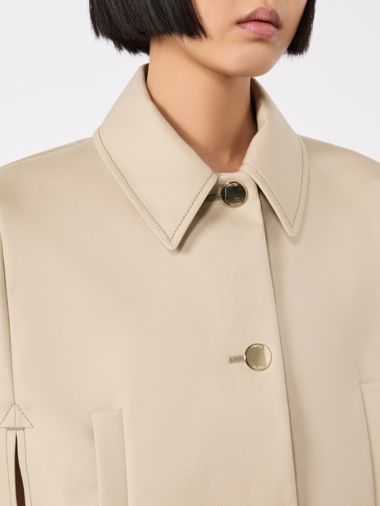 Water-repellent cropped gabardine cape - STONE - 5