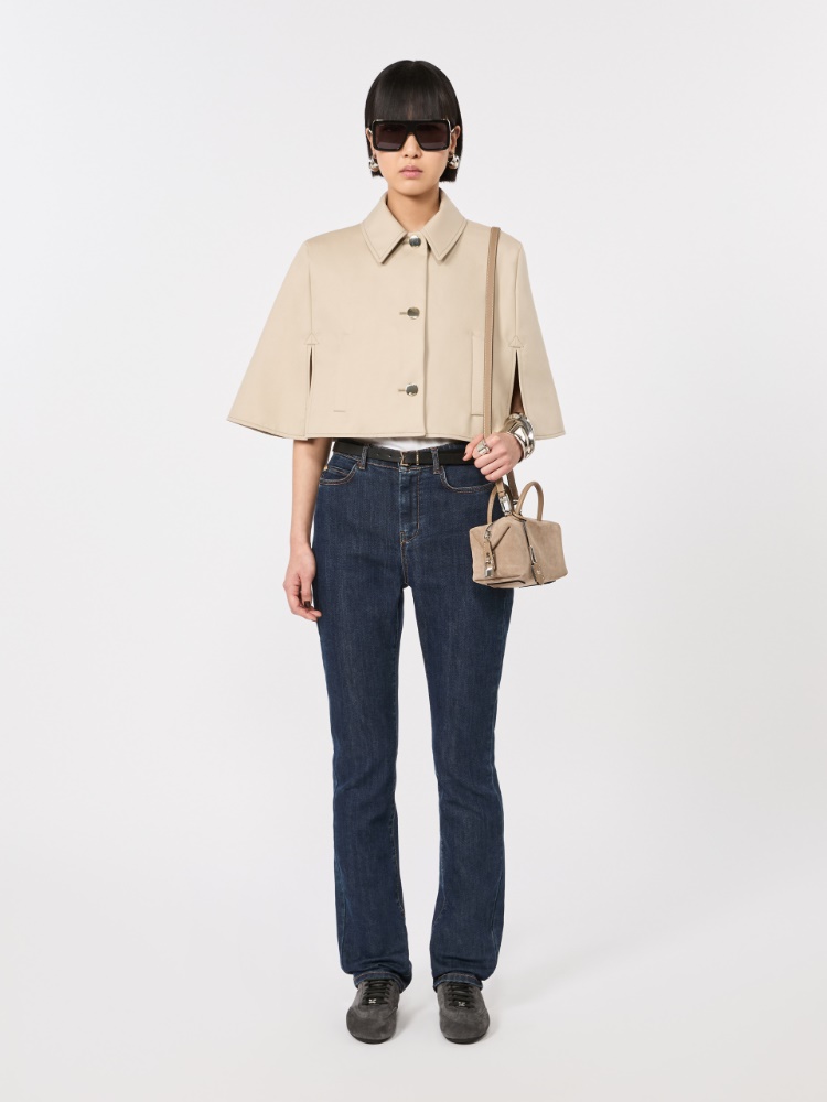 Water-repellent cropped gabardine cape - STONE - 1