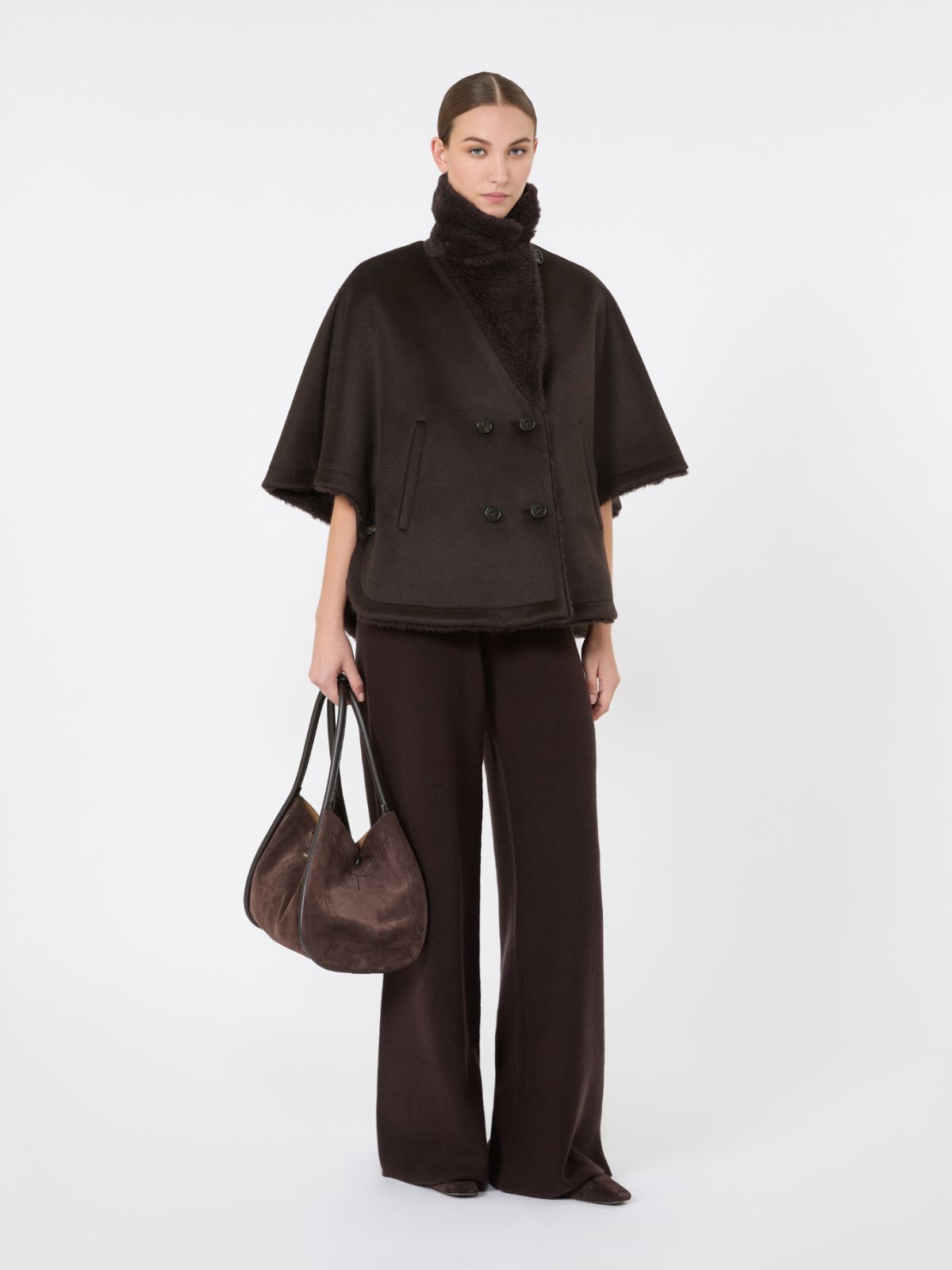 Cashmere and Teddy reversible cape - DARK BOWN - Max Mara
