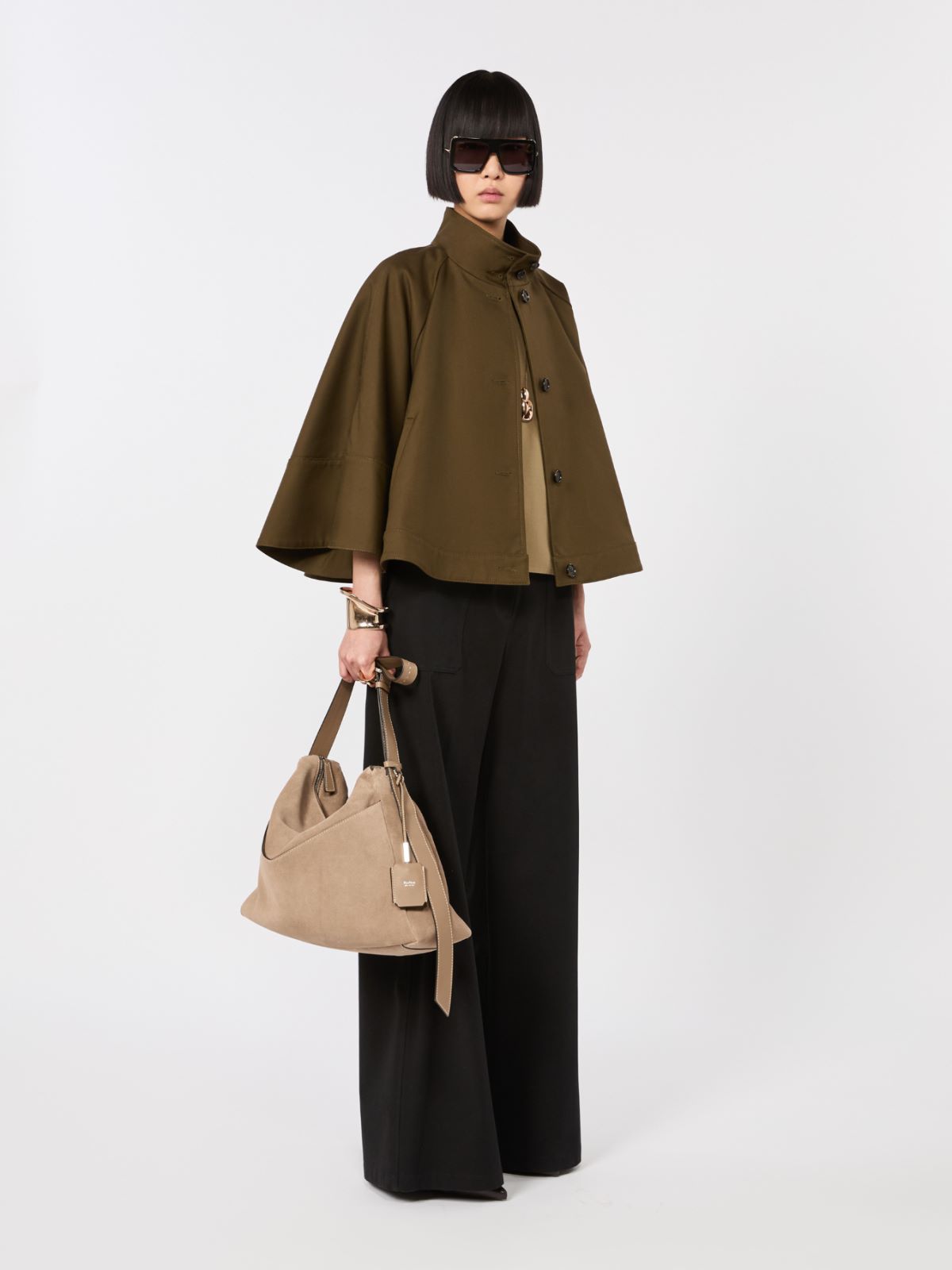 Water-repellent loose-fit gabardine cape - KAKI - Max Mara