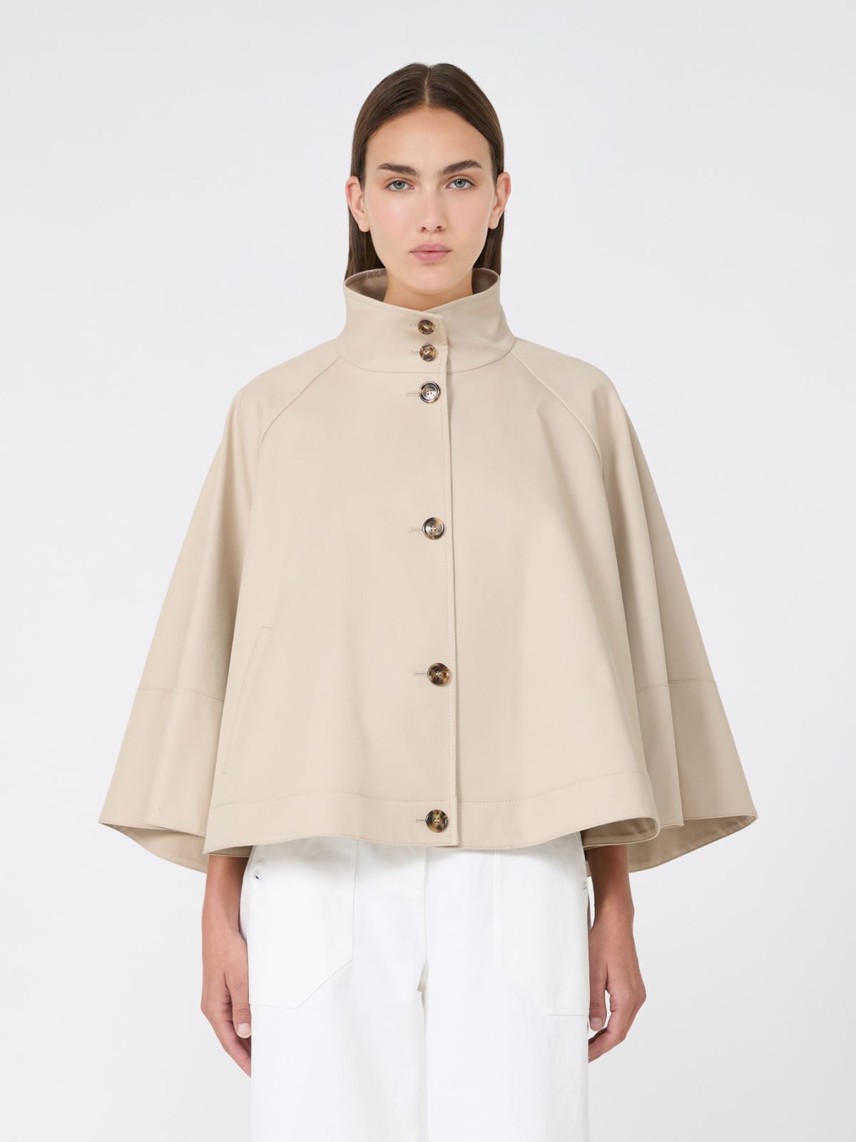 Water-repellent loose-fit gabardine cape - STONE - Max Mara - 2