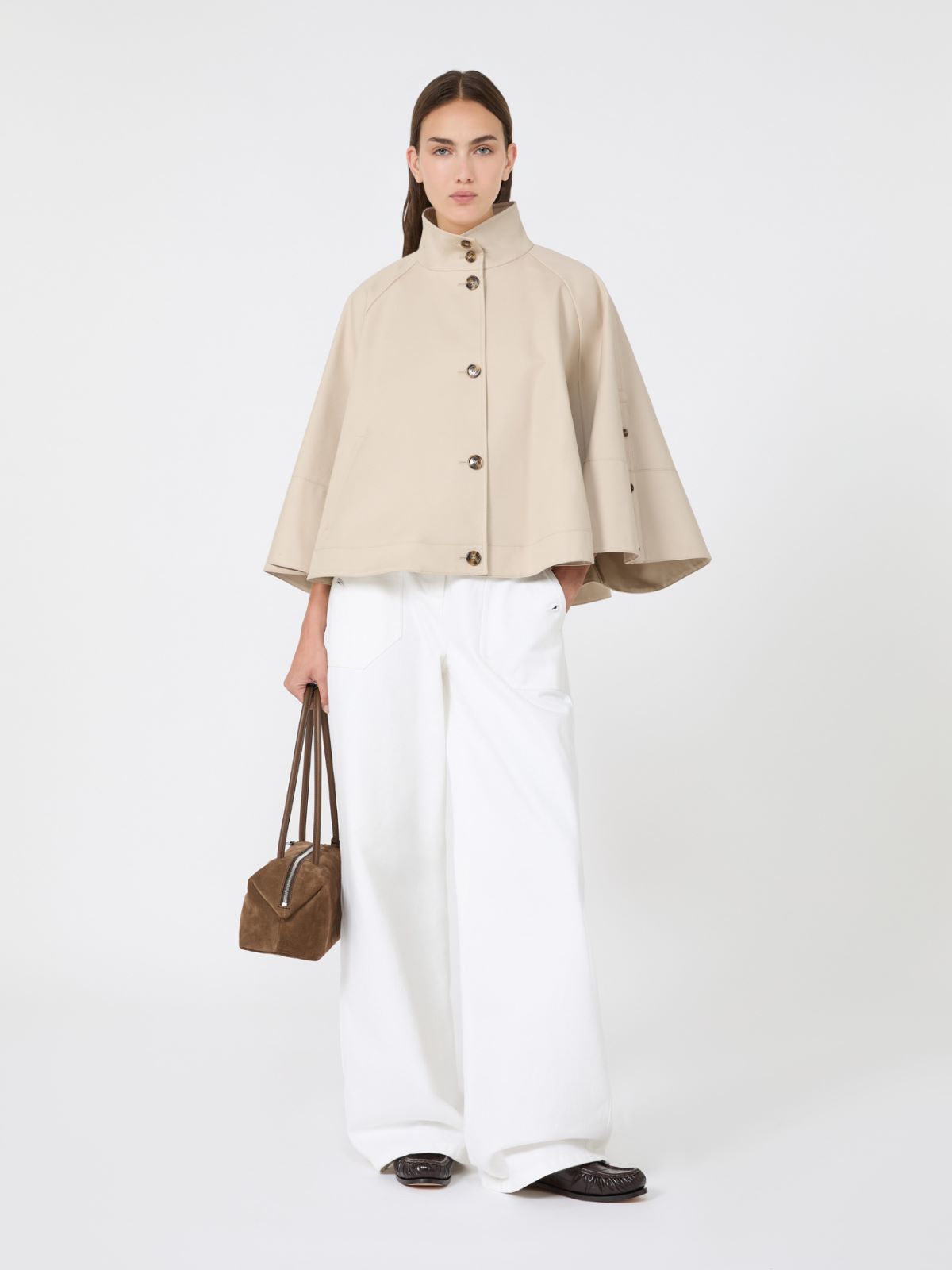 Water-repellent loose-fit gabardine cape - STONE