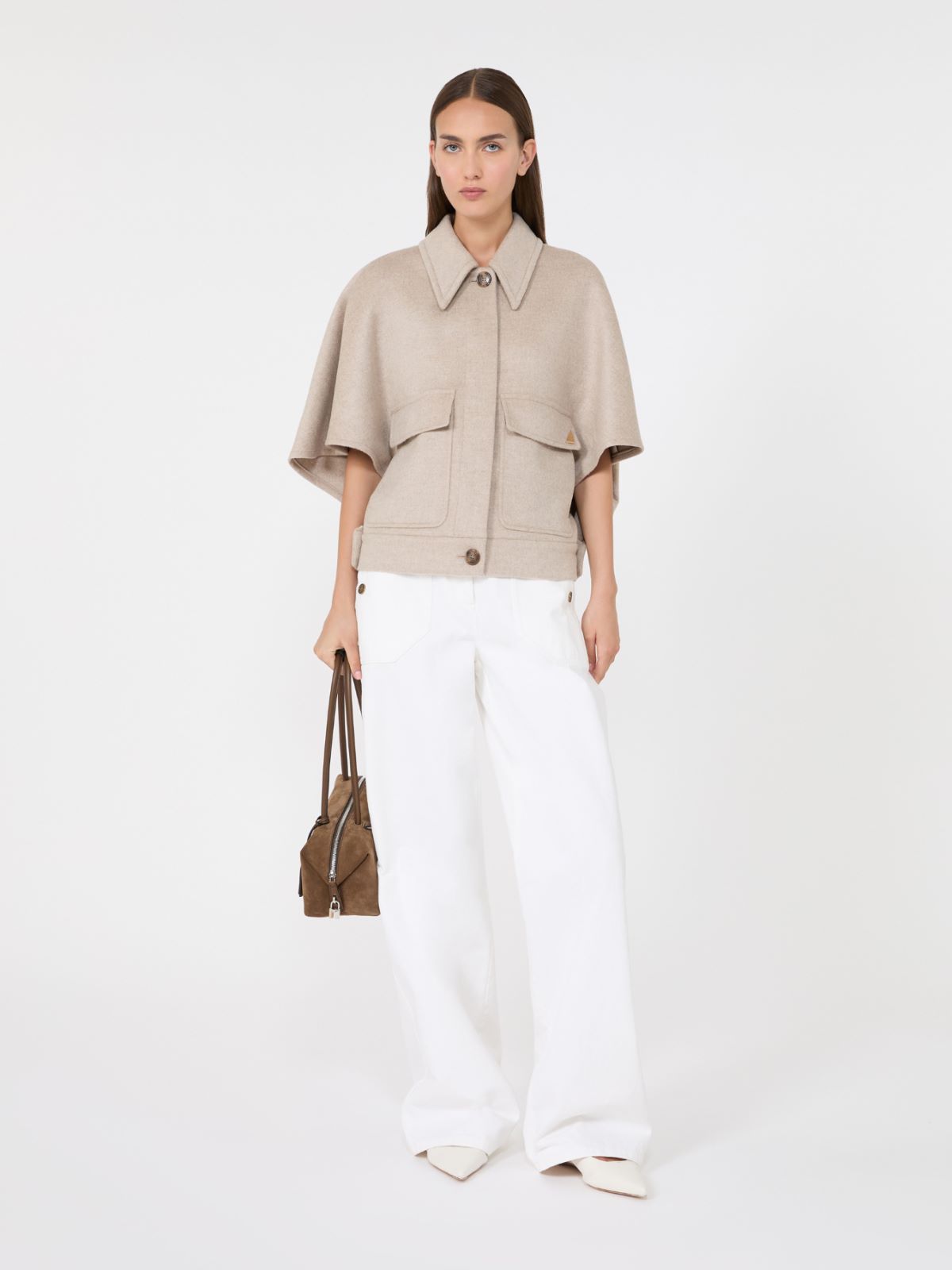 Boxy cape in cashmere drap - STONE