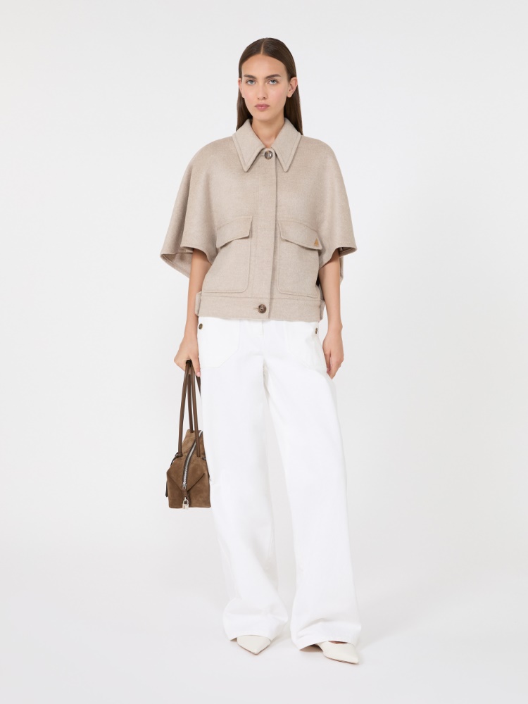 Boxy cape in cashmere drap - STONE
