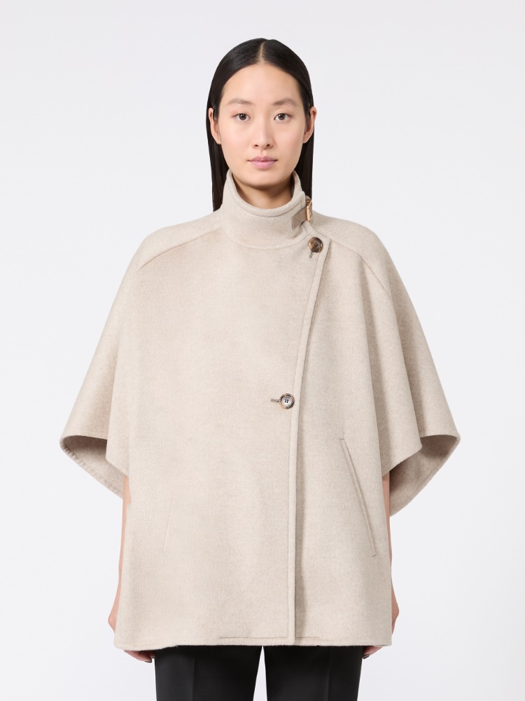 Oversized cape in cashmere drap - STONE - 2