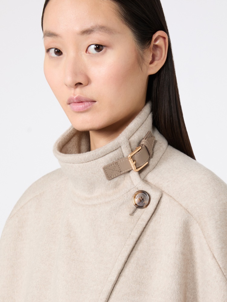 Oversized cape in cashmere drap - STONE - 4