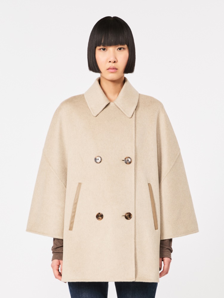 Double-breasted cape in zibeline cashmere - SAND - 2