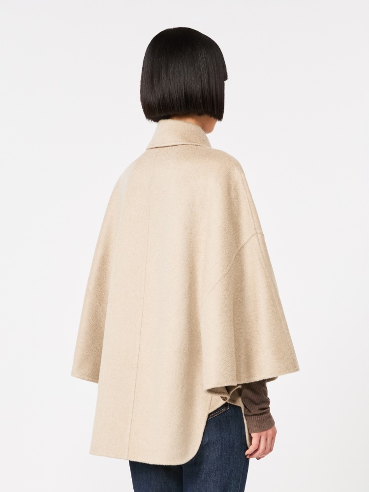 Double-breasted cape in zibeline cashmere - SAND - 3