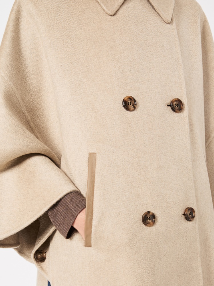 Double-breasted cape in zibeline cashmere - SAND - 4