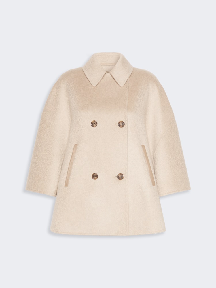 Double-breasted cape in zibeline cashmere - SAND - 5