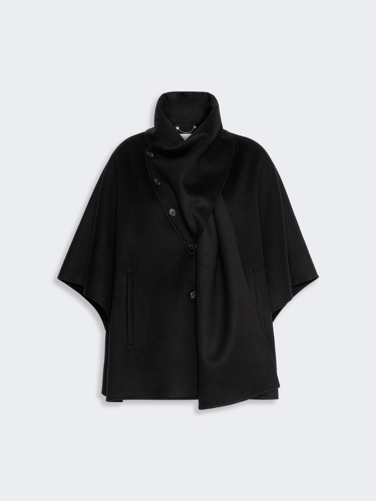 Lightweight cape in double pure wool drape - BLACK