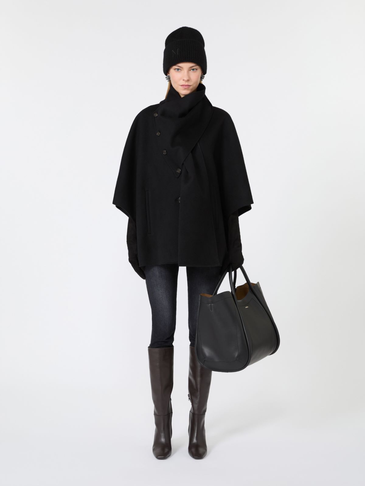 Lightweight cape in double pure wool drape - BLACK - Max Mara