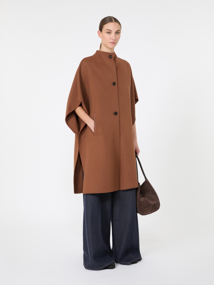 Pure wool drap long cape - DARK BROWN