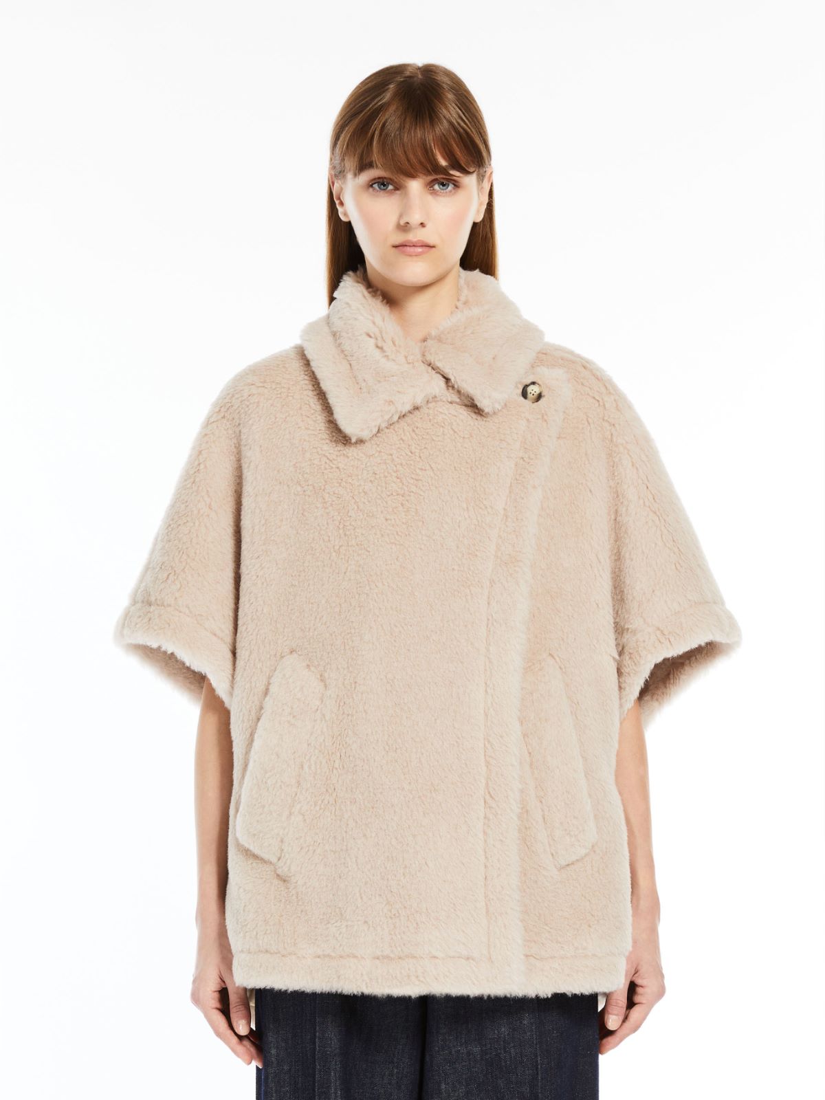 Cape in alpaca and wool Teddy fabric - BEIGE - 2