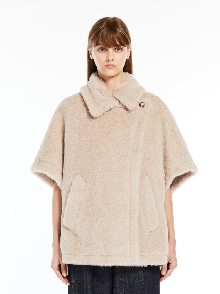 Cape in alpaca and wool Teddy fabric - BEIGE - 2