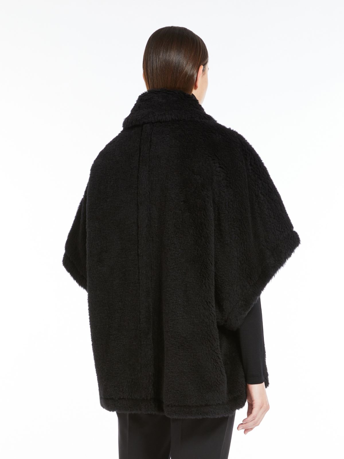 Cape in alpaca and wool Teddy fabric - BLACK - 3