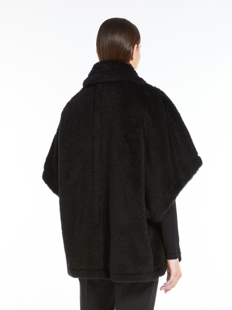 Cape in alpaca and wool Teddy fabric - BLACK - 3