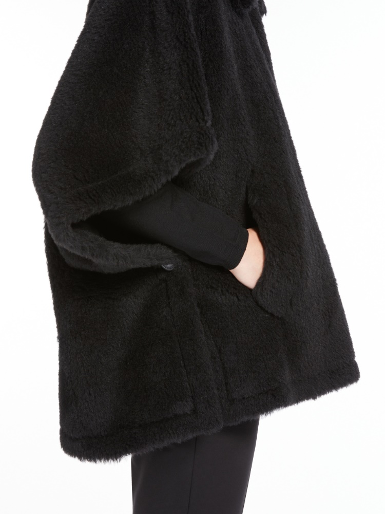Cape in alpaca and wool Teddy fabric - BLACK - 4
