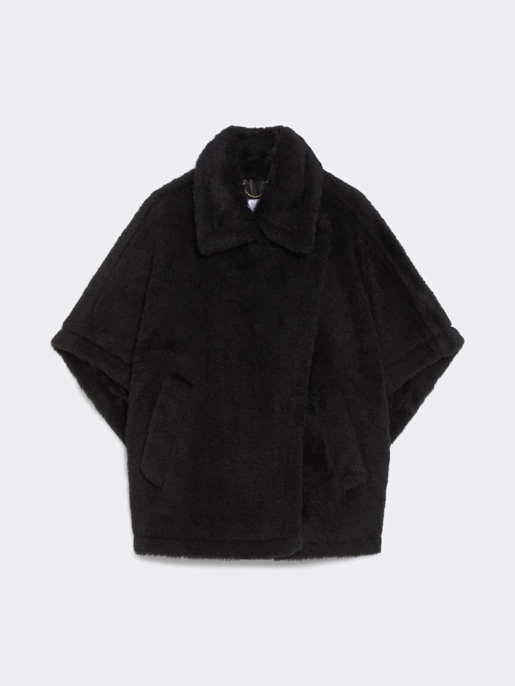 Cape in alpaca and wool Teddy fabric - BLACK - 5
