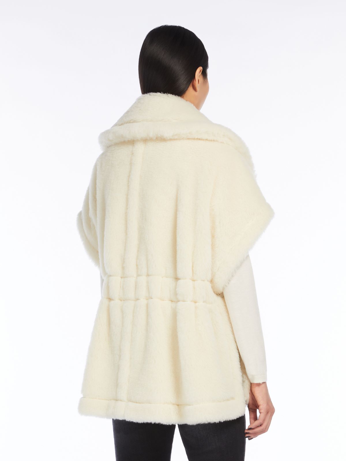 Cape in alpaca and wool Teddy fabric - OPTICAL WHITE - 3