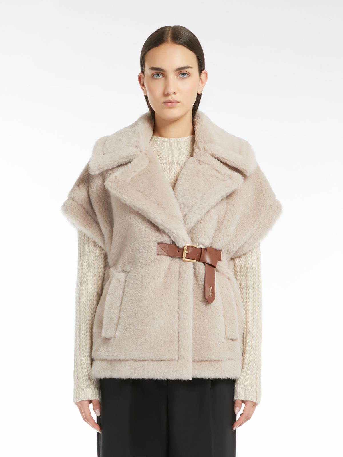 Cape in alpaca and wool Teddy fabric - BEIGE - 2