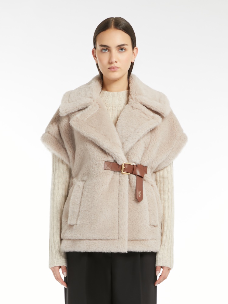 Cape in alpaca and wool Teddy fabric - BEIGE - 2