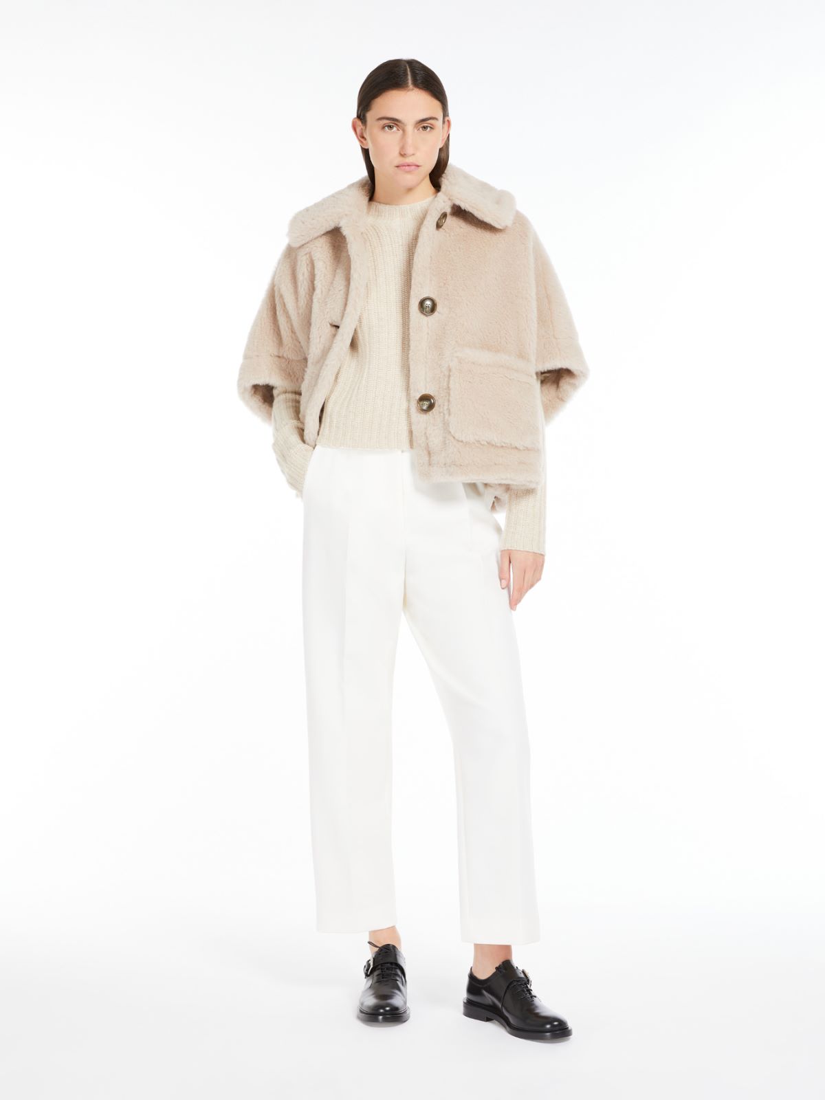 Cape in alpaca and wool Teddy fabric - BEIGE