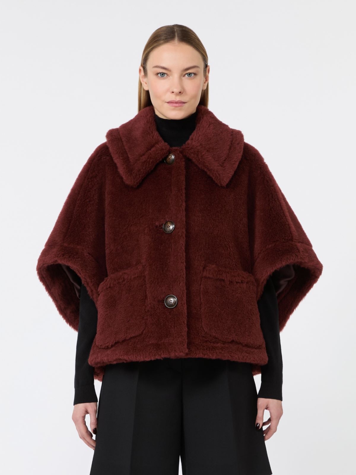 Alpaca and wool Teddy fabric boxy cape - RUST - Max Mara - 2