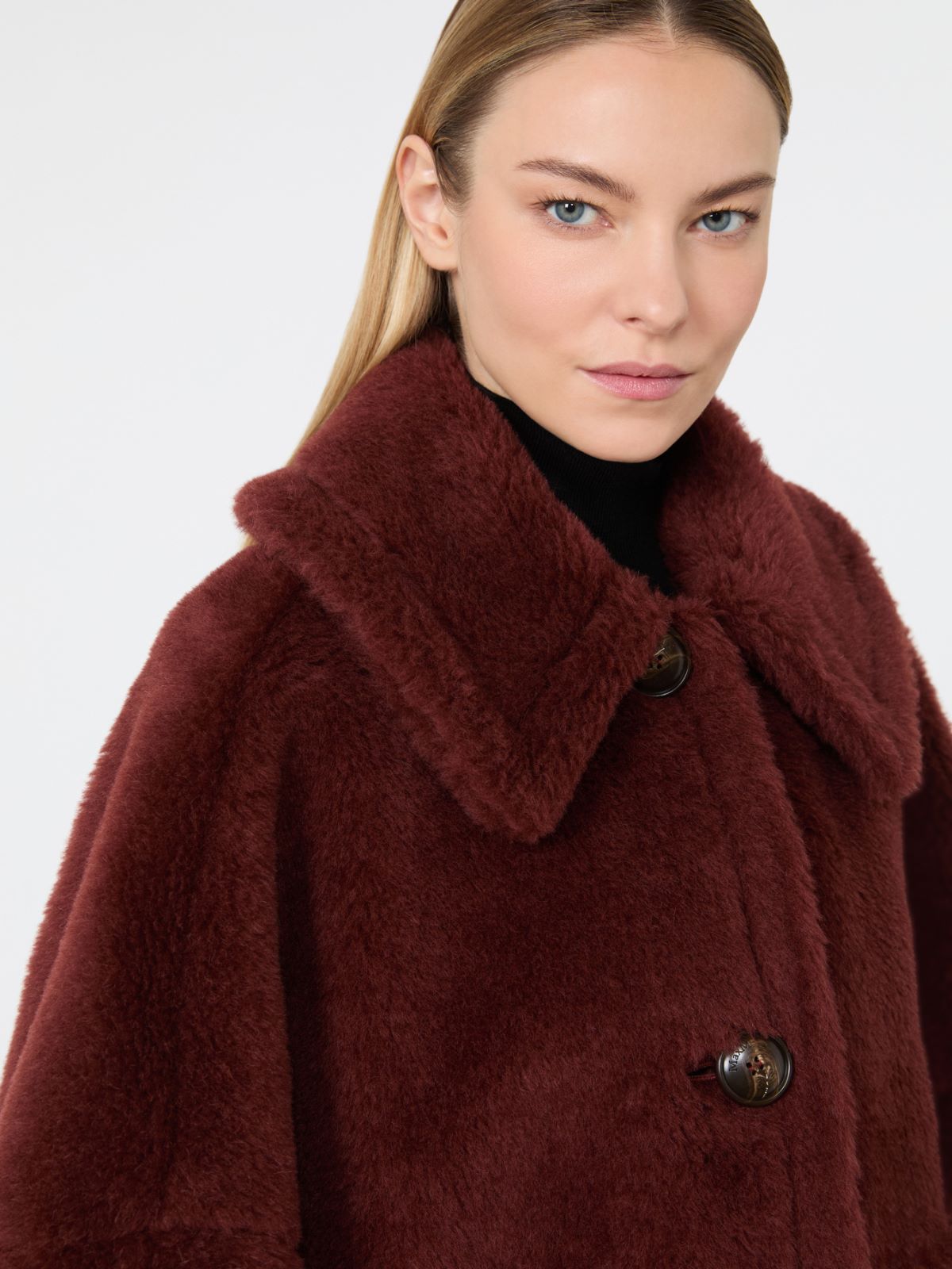 Alpaca and wool Teddy fabric boxy cape - RUST - Max Mara - 4