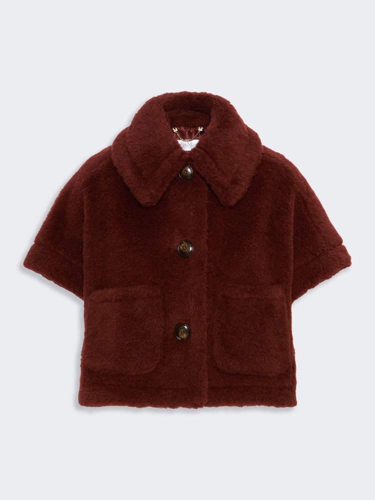 Alpaca and wool Teddy fabric boxy cape - RUST