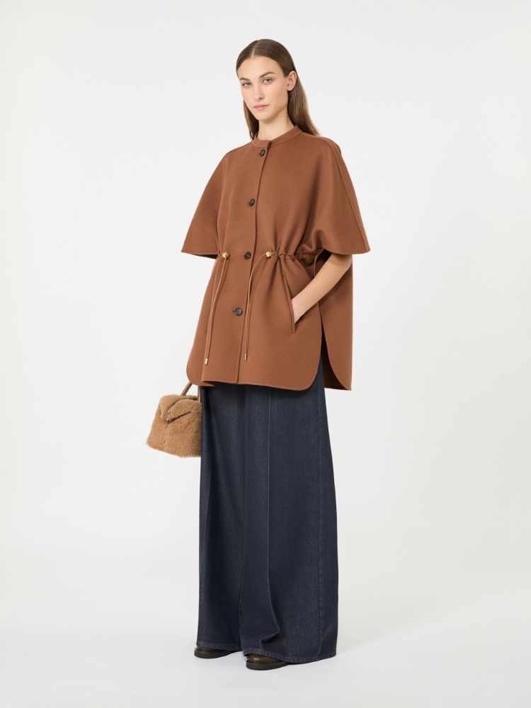 Pure wool cape with drawstring - DARK BROWN