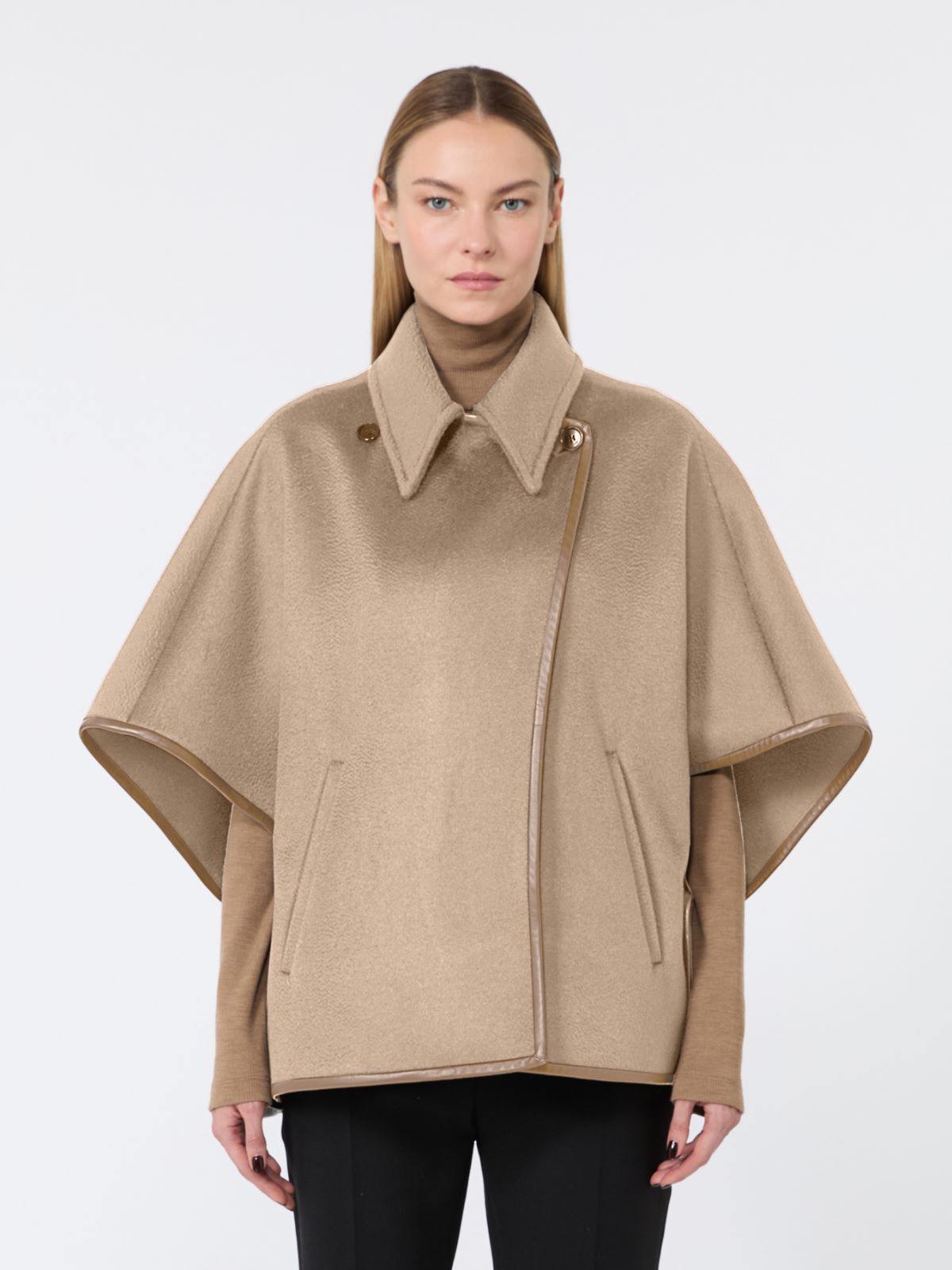 Long cropped cape in cashmere drap - BEIGE - Max Mara - 2